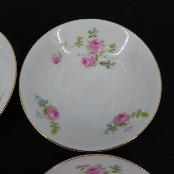 Union T Czechoslovakia Set of 4 Bowls 5.25in Pink Rose Flower Floral Gold Trim - Picture 3 of 13